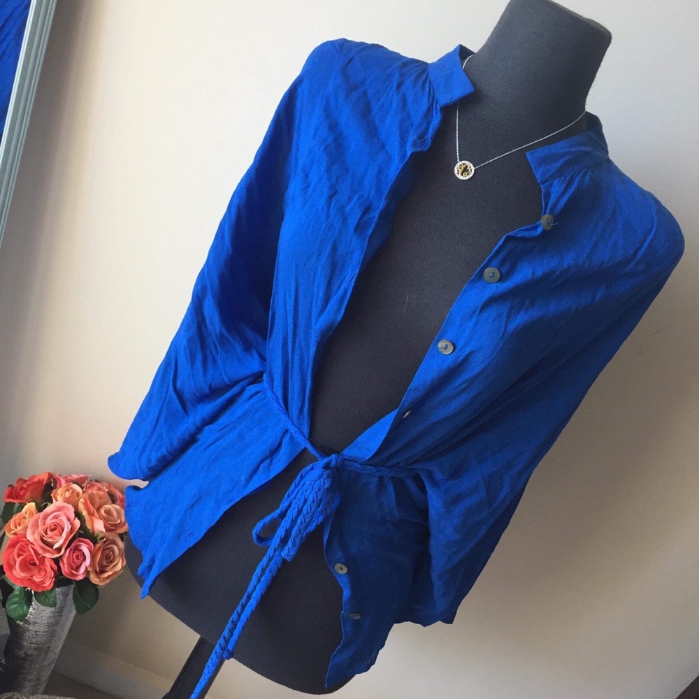 Bright Blue Beach Wrap Blouse Size Medium